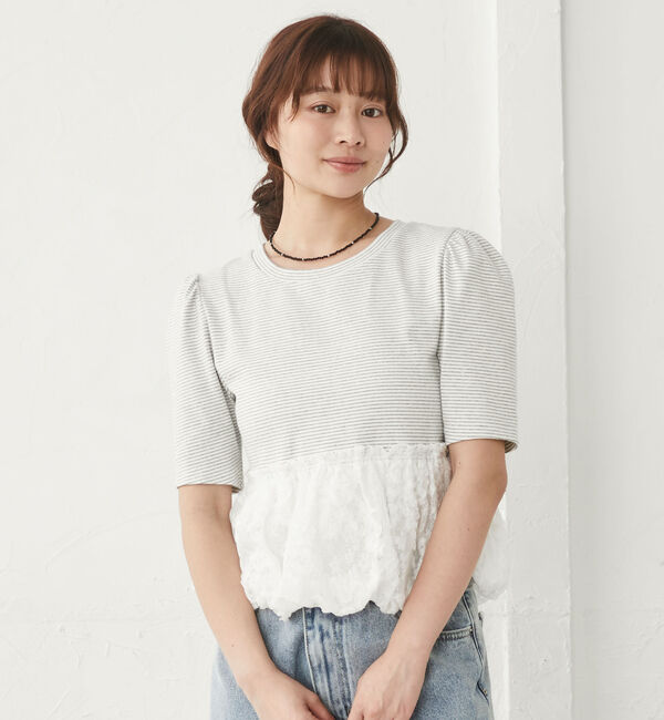 archives「ボーダーアソートレースドッキングバルーンＴＯＰＳ」|Tシャツ・カットソー|