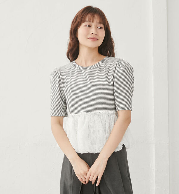 archives「ボーダーアソートレースドッキングバルーンＴＯＰＳ」|Tシャツ・カットソー|
