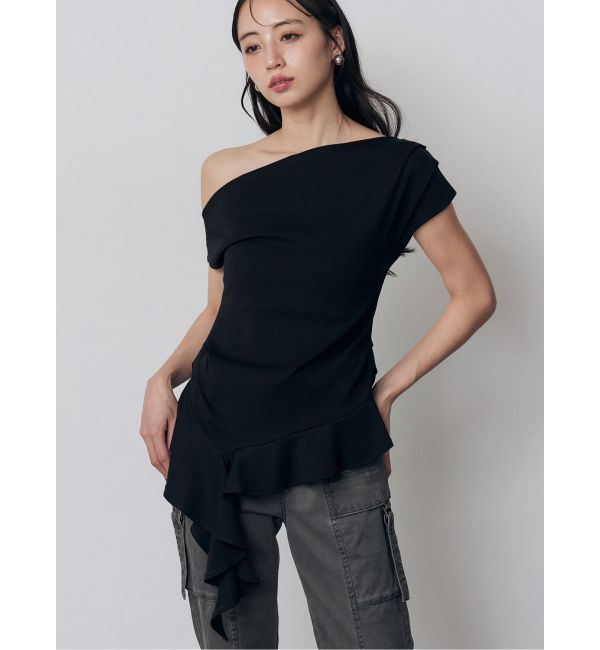 MURUA「ラッフルヘムワンショルトップス」|Tシャツ・カットソー|ブラック