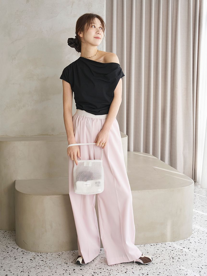 emmi atelier「【ICEDFABRIC＋(R)】ワンショルドレープカットソー/接触冷感」|Tシャツ・カットソー|