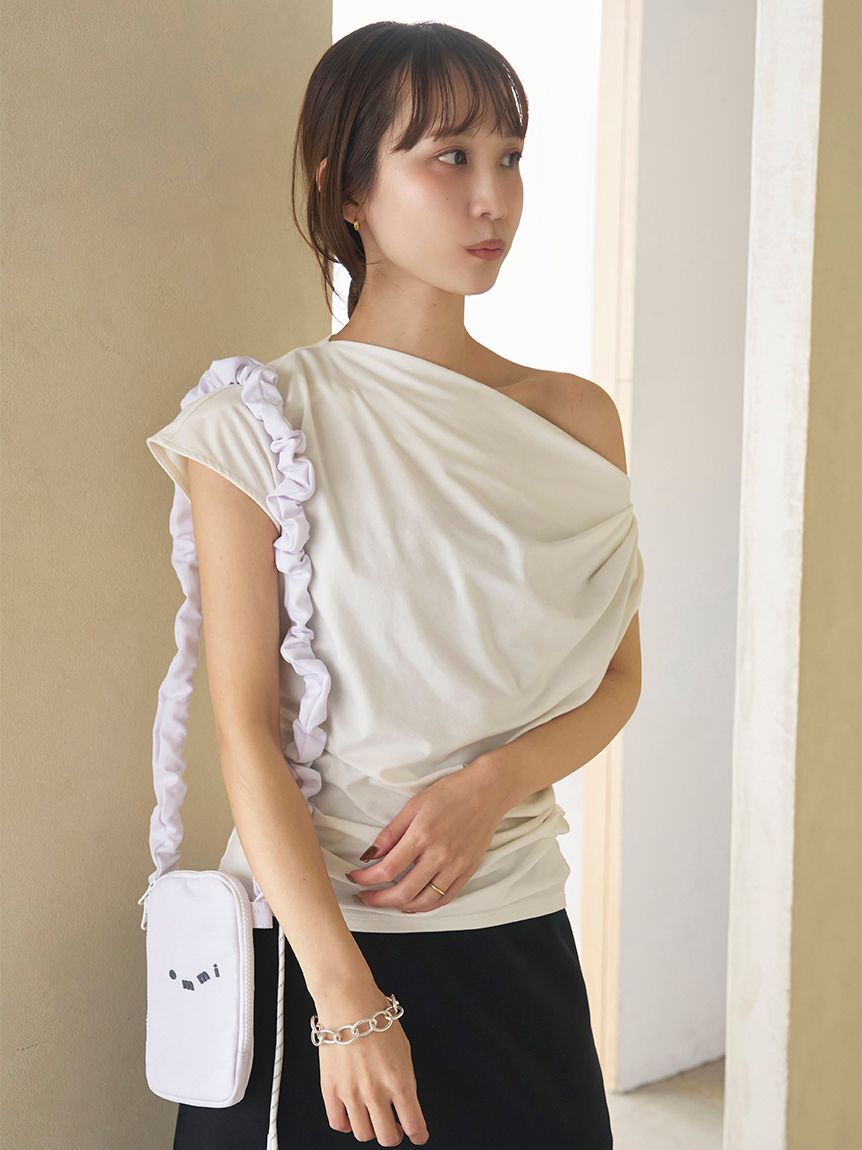 emmi atelier「【ICEDFABRIC＋(R)】ワンショルドレープカットソー/接触冷感」|Tシャツ・カットソー|