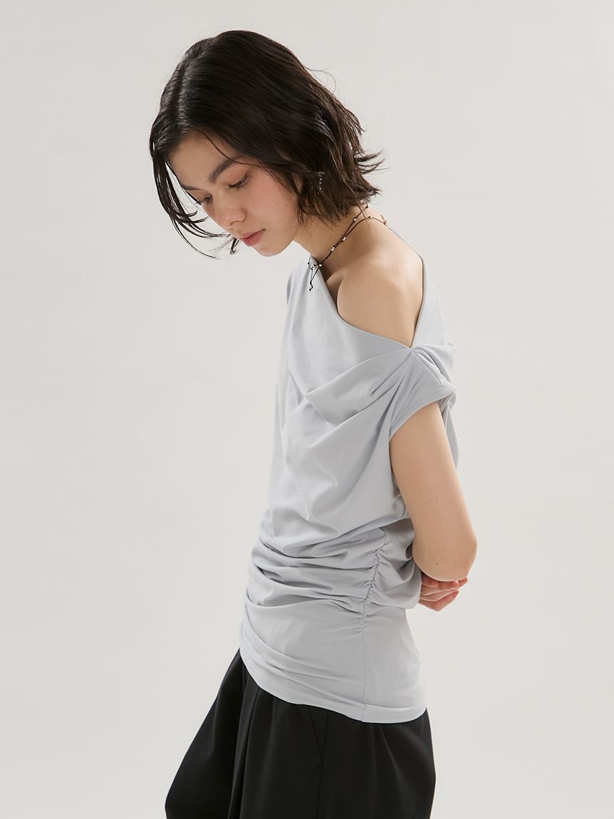 emmi atelier「【ICEDFABRIC＋(R)】ワンショルドレープカットソー/接触冷感」|Tシャツ・カットソー|