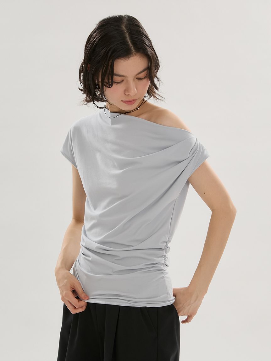 emmi atelier「【ICEDFABRIC＋(R)】ワンショルドレープカットソー/接触冷感」|Tシャツ・カットソー|