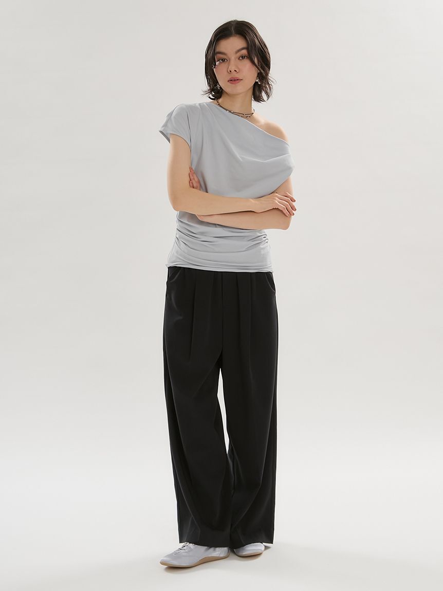 emmi atelier「【ICEDFABRIC＋(R)】ワンショルドレープカットソー/接触冷感」|Tシャツ・カットソー|