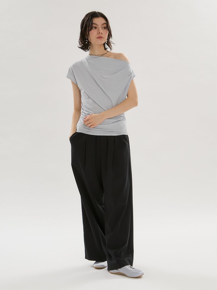 emmi atelier「【ICEDFABRIC＋(R)】ワンショルドレープカットソー/接触冷感」|Tシャツ・カットソー|