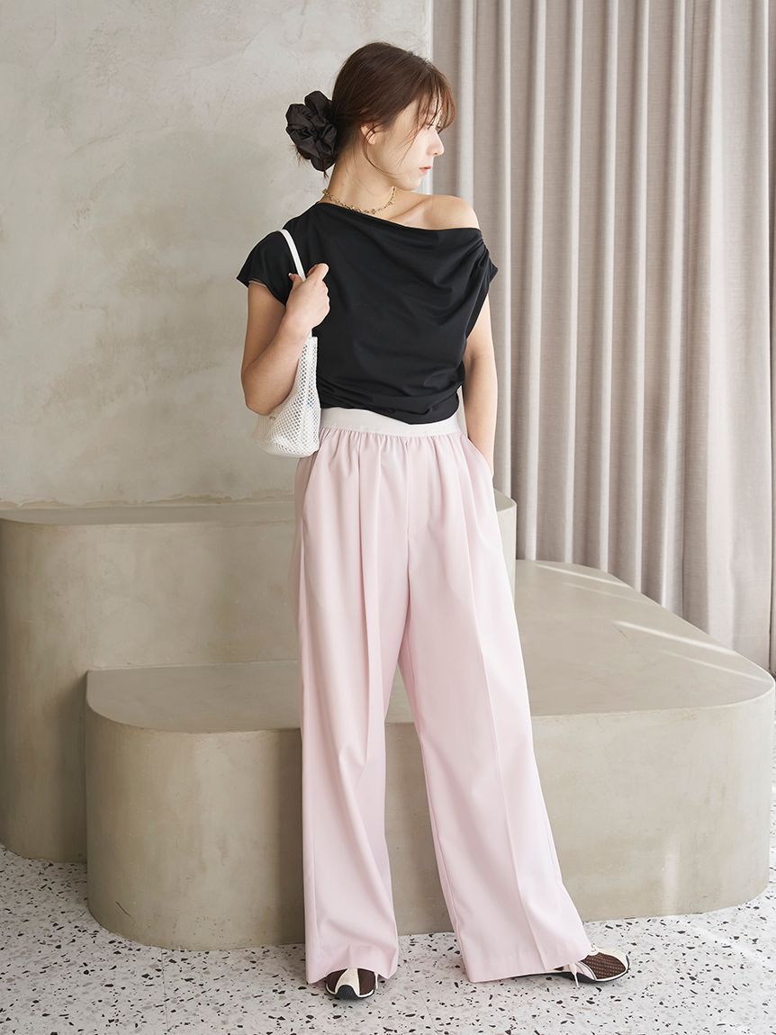 emmi atelier「【ICEDFABRIC＋(R)】ワンショルドレープカットソー/接触冷感」|Tシャツ・カットソー|