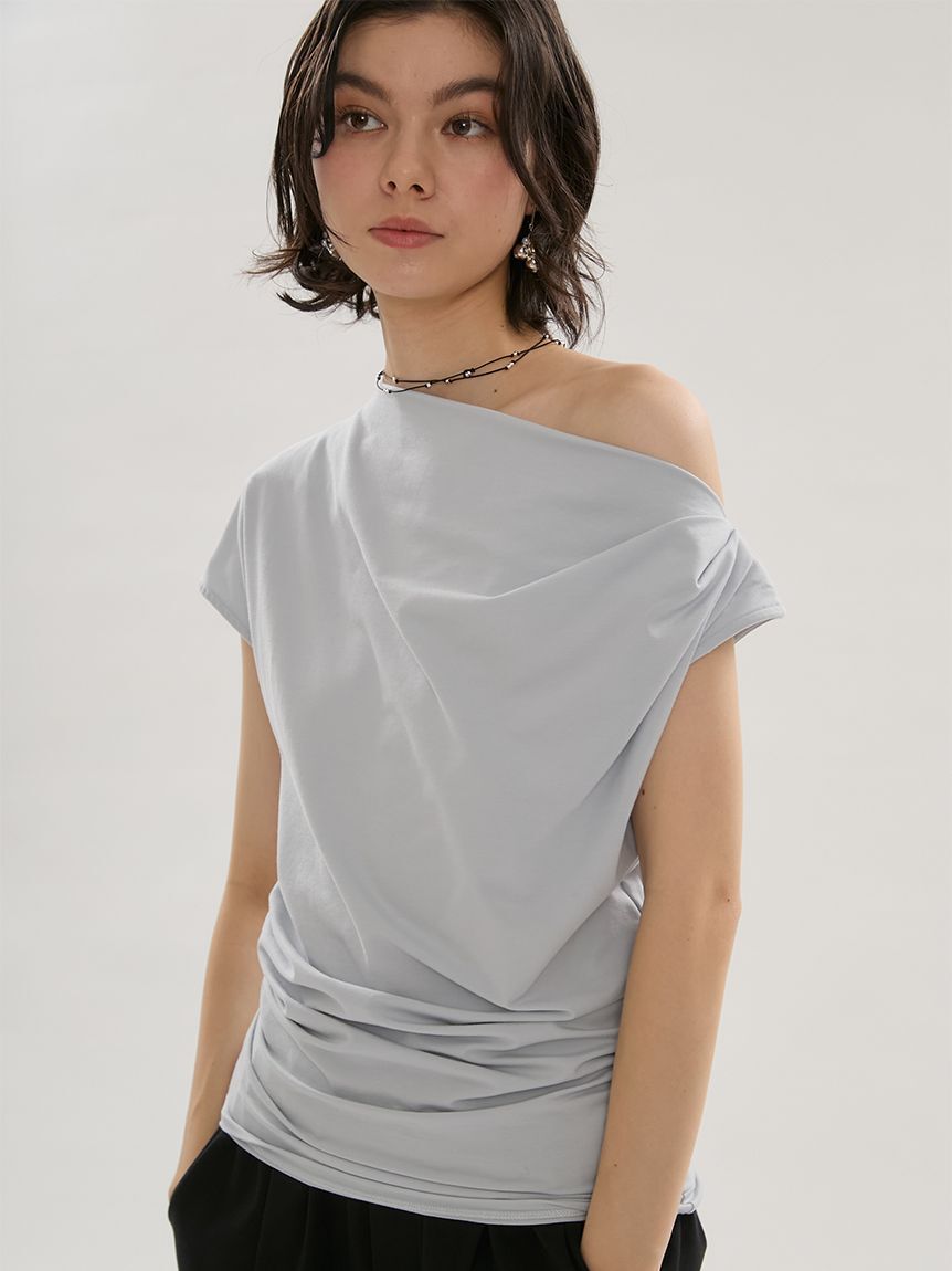 emmi atelier「【ICEDFABRIC＋(R)】ワンショルドレープカットソー/接触冷感」|Tシャツ・カットソー|LBLU