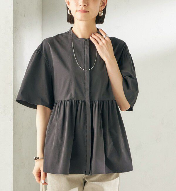 SHIPS for women「〈接触冷感 / 撥水加工〉TEXBRID(R) タフタ ショート スリーブ 羽織 シャツ」|シャツ・ブラウス|ブラック