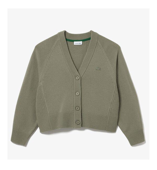 LACOSTE「編地切り替えニット クロップド丈 ショートカーディガン」|カーディガン|
