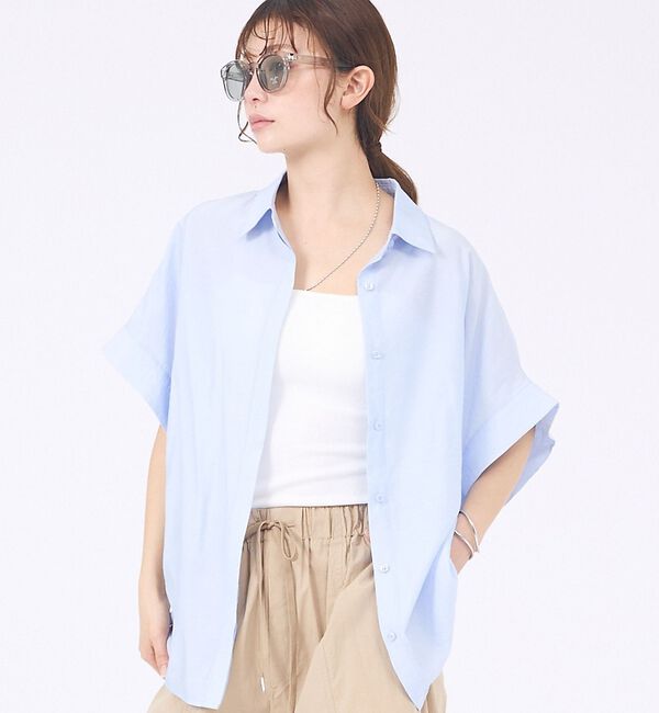 abahouse mavie「【着痩せシルエット】フレンチスリーブシャツ」|シャツ・ブラウス|サックスブルー