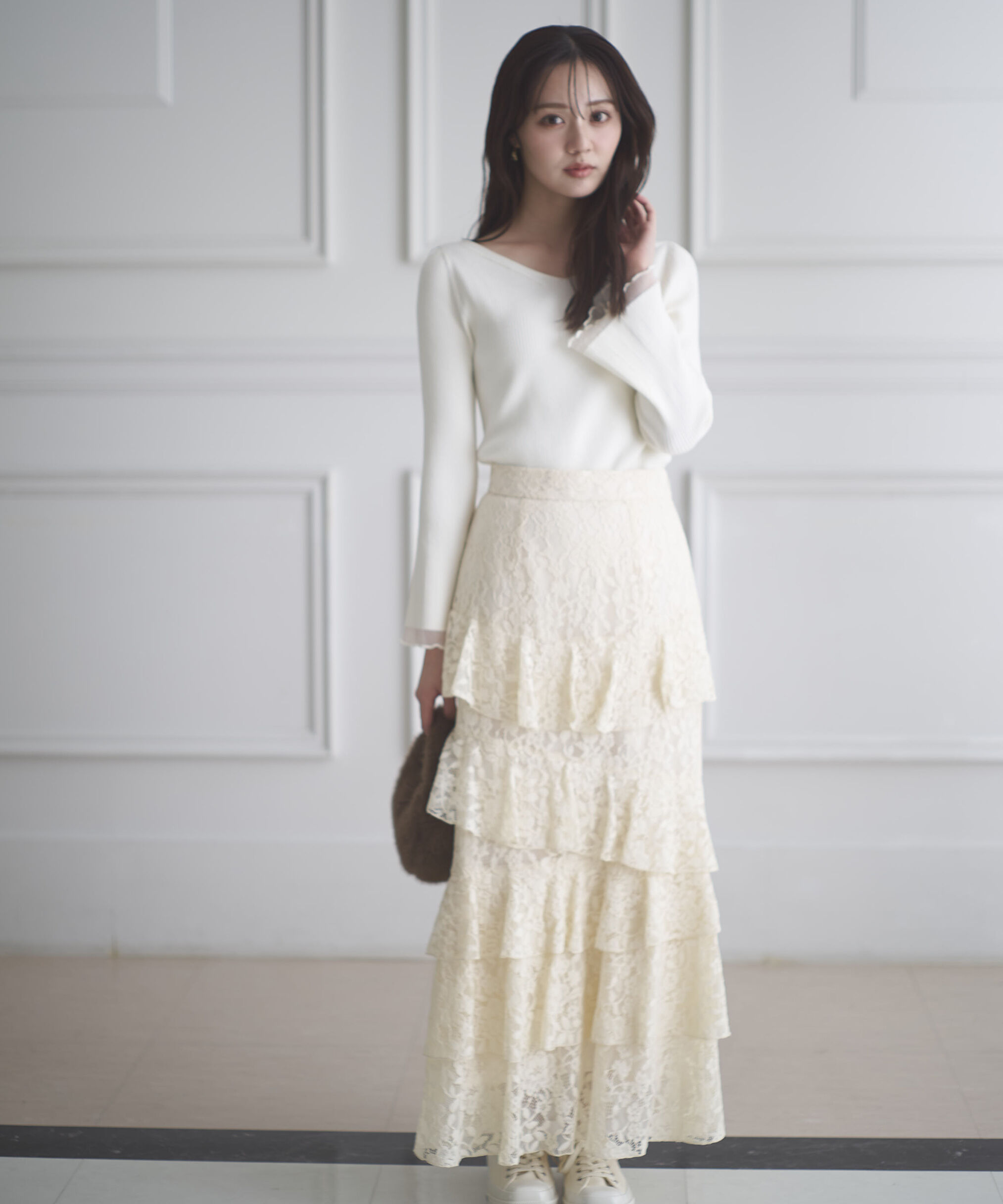 PROPORTION BODY DRESSING「ランダムティアードレーススカート」|スカート|エクリュ1