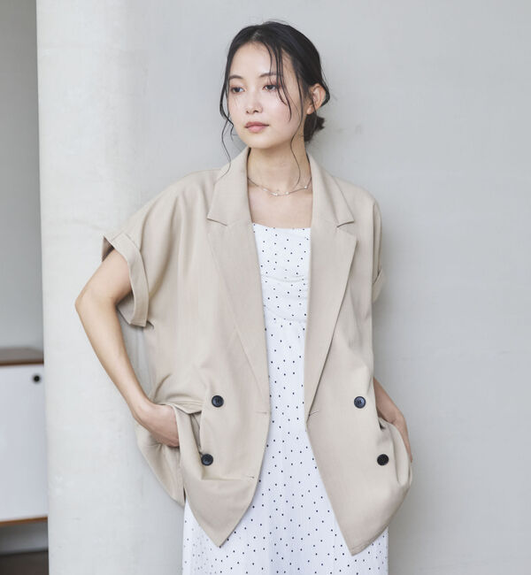 archives「【ＯＮかわ】ウォッシャブルフレンチスリーブ麻調テーラードＪＫ」|テーラードジャケット|BEIGE