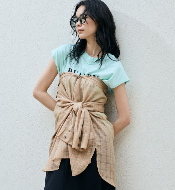 Doux archives「シアーチェックカシュクールシャツ」|シャツ・ブラウス|BROWN