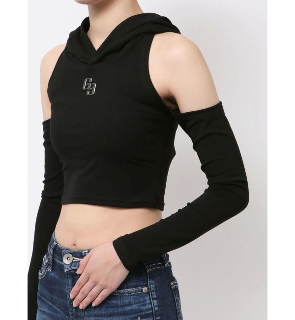 GYDA「GGフードショルダーオープンデザインショートトップス」|Tシャツ・カットソー|