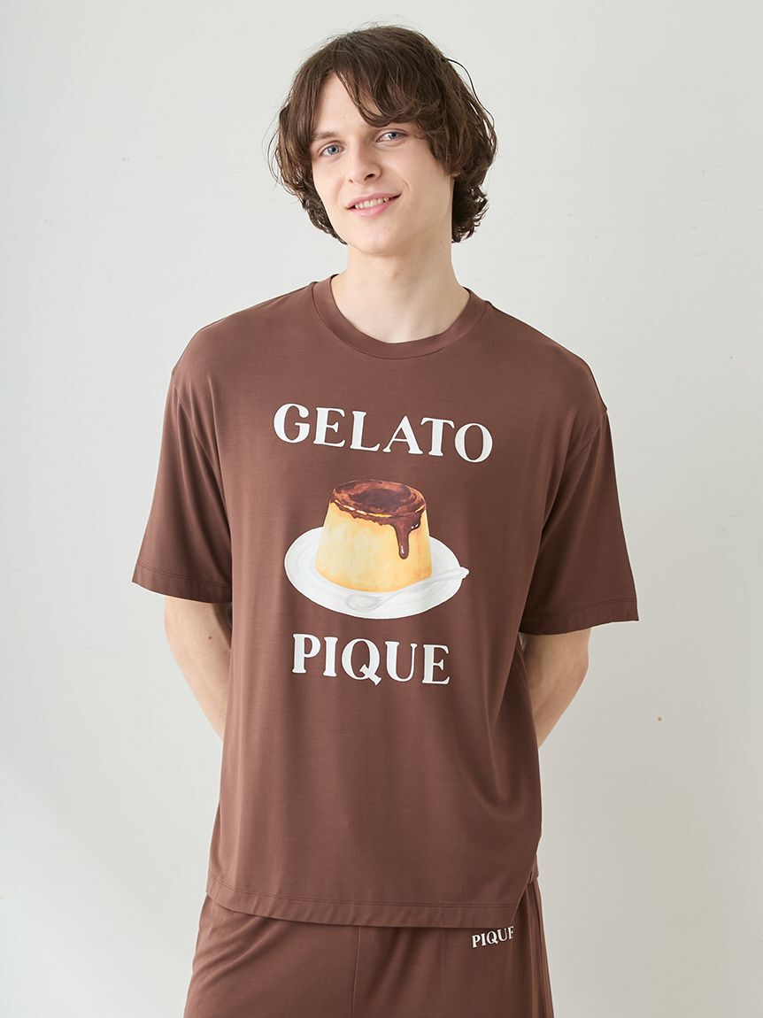 GELATO PIQUE HOMME「【ONLINE限定】【HOMME】【接触冷感】プリンワンポイントTシャツ&ハーフパンツセット」|ルームウェア|