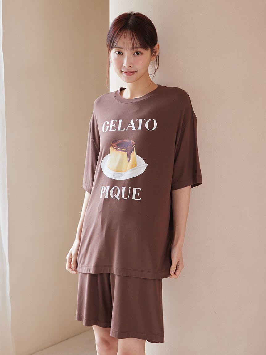 GELATO PIQUE HOMME「【ONLINE限定】【HOMME】【接触冷感】プリンワンポイントTシャツ&ハーフパンツセット」|ルームウェア|
