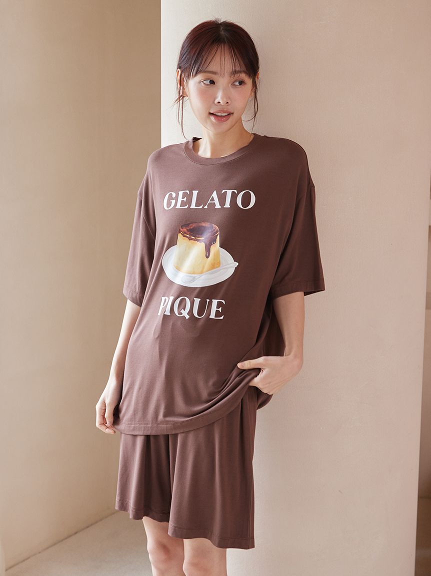 GELATO PIQUE HOMME「【ONLINE限定】【HOMME】【接触冷感】プリンワンポイントTシャツ&ハーフパンツセット」|ルームウェア|