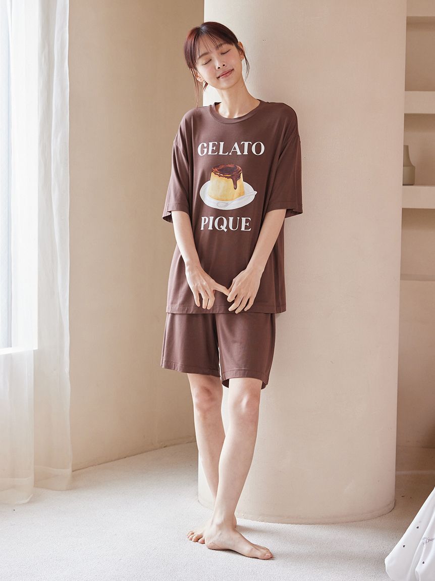 GELATO PIQUE HOMME「【ONLINE限定】【HOMME】【接触冷感】プリンワンポイントTシャツ&ハーフパンツセット」|ルームウェア|