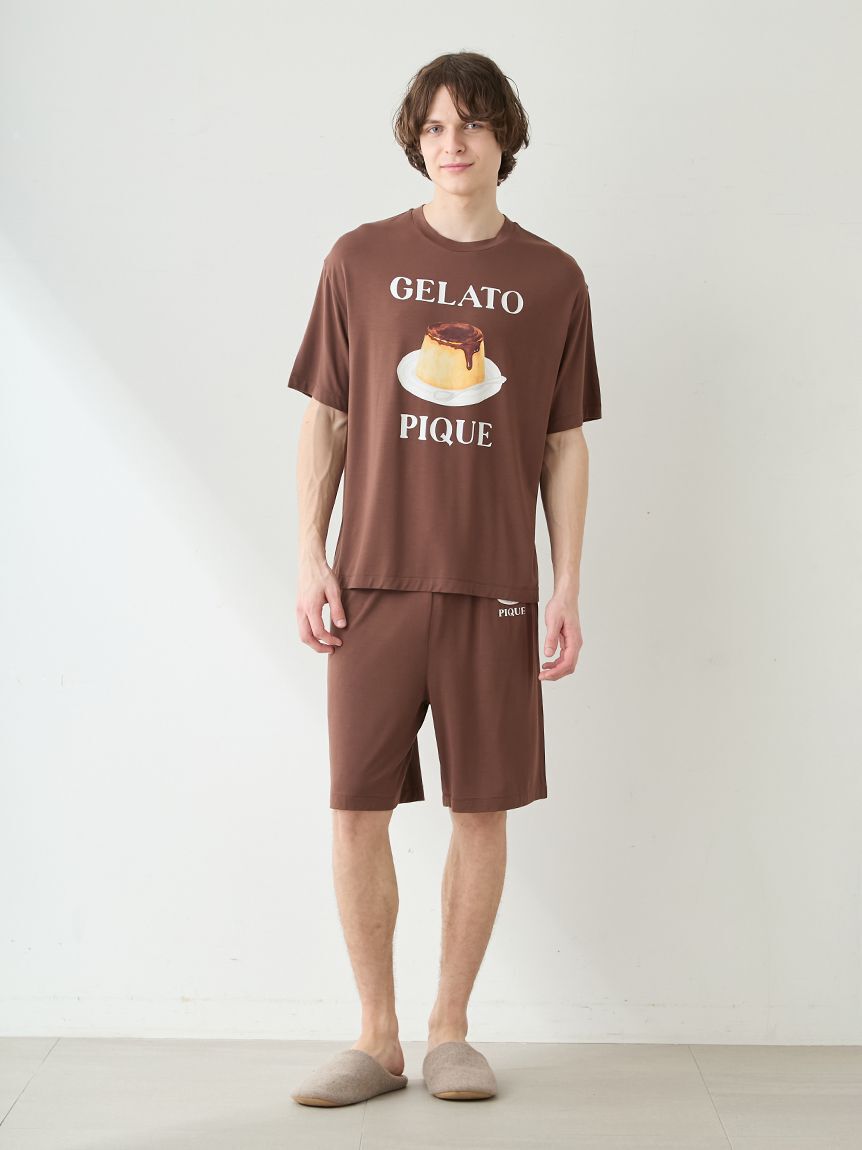 GELATO PIQUE HOMME「【ONLINE限定】【HOMME】【接触冷感】プリンワンポイントTシャツ&ハーフパンツセット」|ルームウェア|