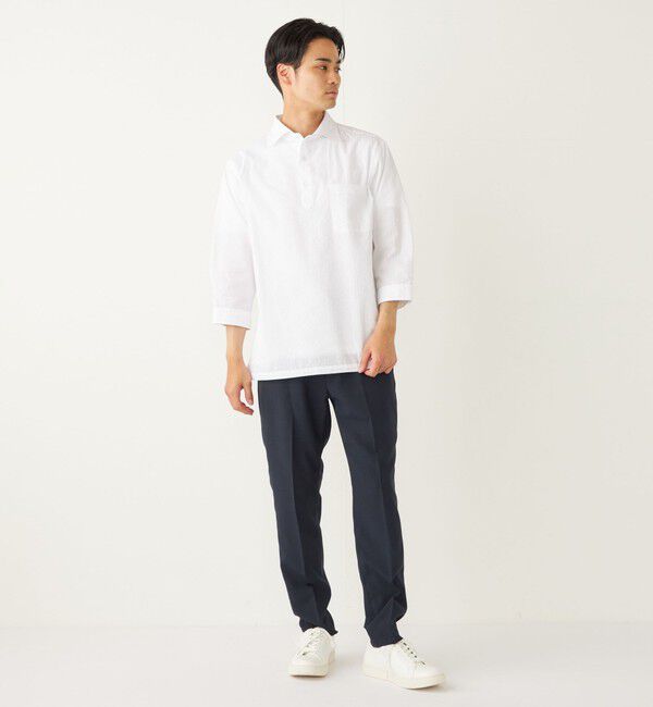 SHIPS Colors 「SHIPS Colors:〈洗濯機可能〉シアーサッカー スキッパー 7分袖 シャツ」|シャツ・ブラウス|