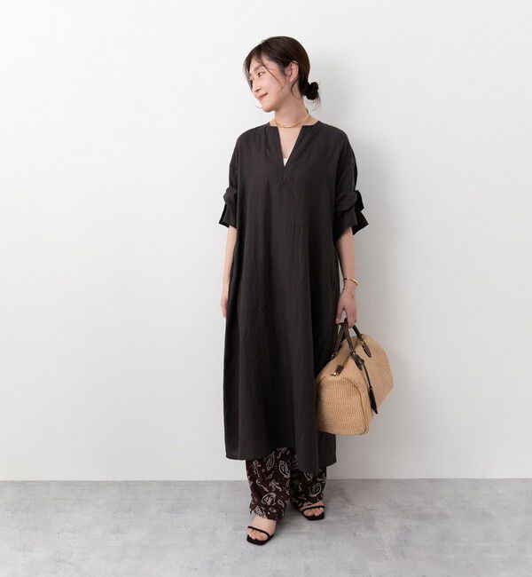 SHIPS for women「TICCA:〈手洗い可能〉リネン ツイスト スリーブ ワンピース」|ワンピース|