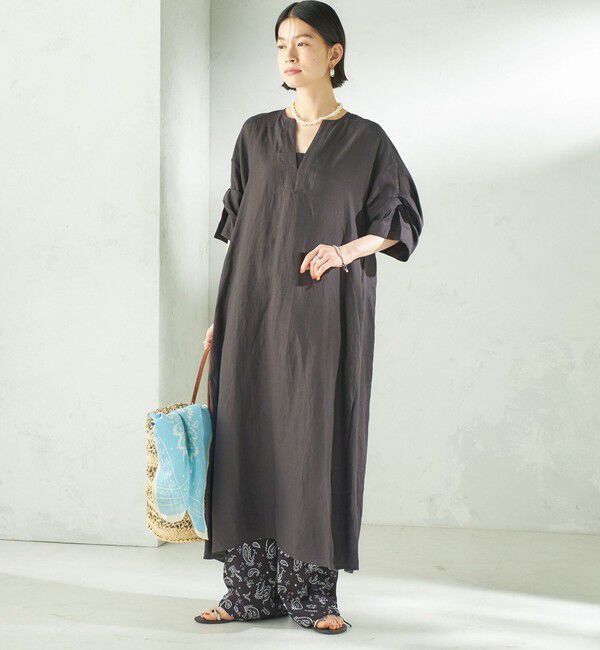 SHIPS for women「TICCA:〈手洗い可能〉リネン ツイスト スリーブ ワンピース」|ワンピース|