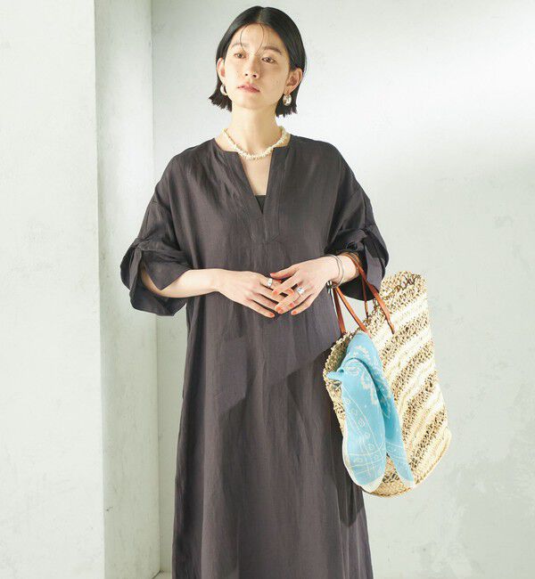 SHIPS for women「TICCA:〈手洗い可能〉リネン ツイスト スリーブ ワンピース」|ワンピース|