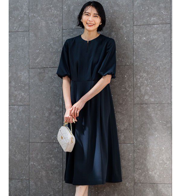 23区「【洗える】エフォートレスダブルクロス バルーンスリーブ ワンピース」|ワンピース|ネイビー系