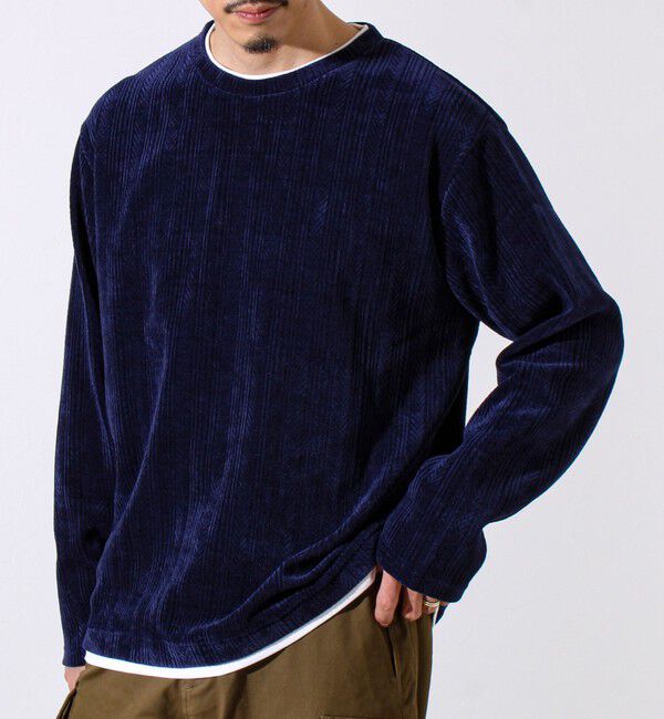 GLOSTER「【上品な光沢感】シェニールフェイクレイヤードカットソー」|Tシャツ・カットソー|ネイビー
