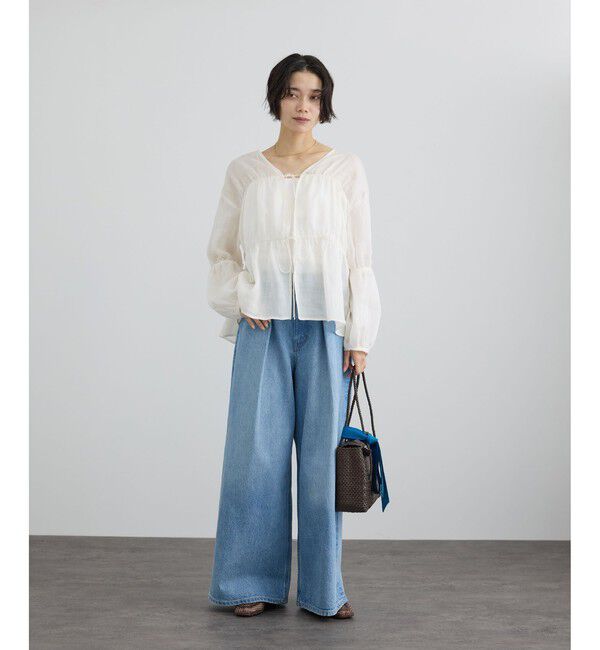 SALON adam et rope'「【WEB限定】シアーラミーカルゼギャザーブラウス / イージーケア」|シャツ・ブラウス|