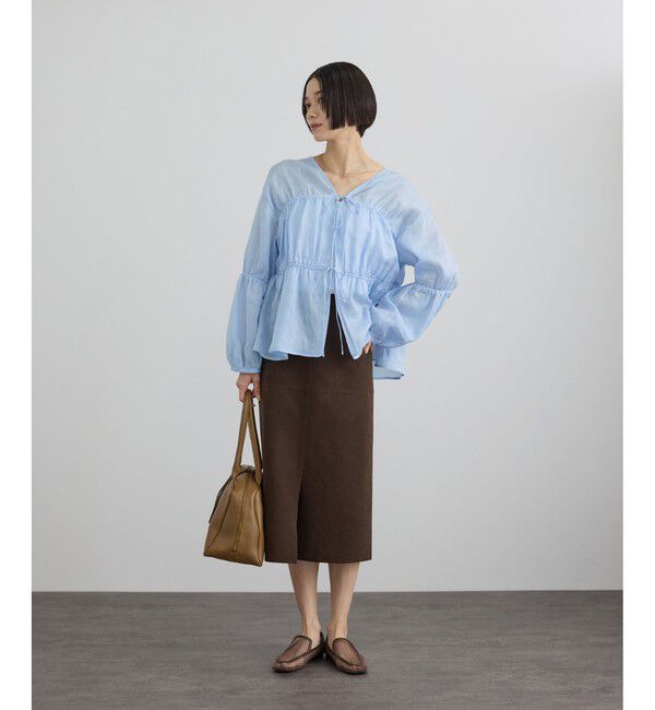 SALON adam et rope'「【WEB限定】シアーラミーカルゼギャザーブラウス / イージーケア」|シャツ・ブラウス|
