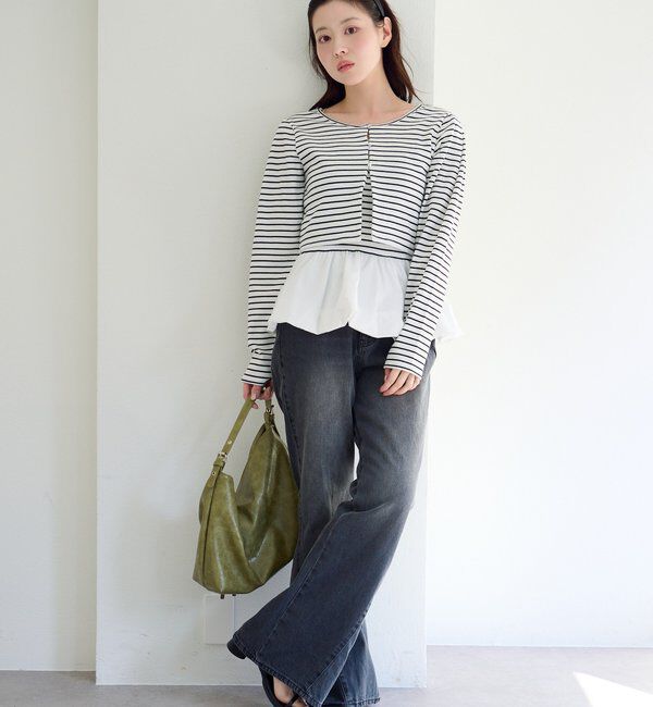  「【ボーダー&無地】バルーンキャミカーデSET」|Tシャツ・カットソー|