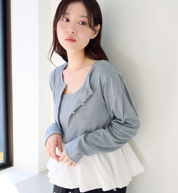  「【ボーダー&無地】バルーンキャミカーデSET」|Tシャツ・カットソー|