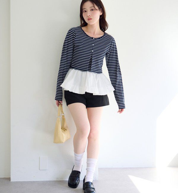  「【ボーダー&無地】バルーンキャミカーデSET」|Tシャツ・カットソー|
