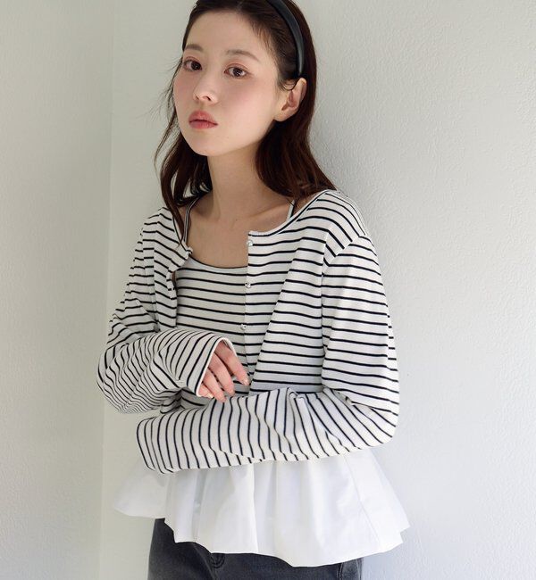  「【ボーダー&無地】バルーンキャミカーデSET」|Tシャツ・カットソー|