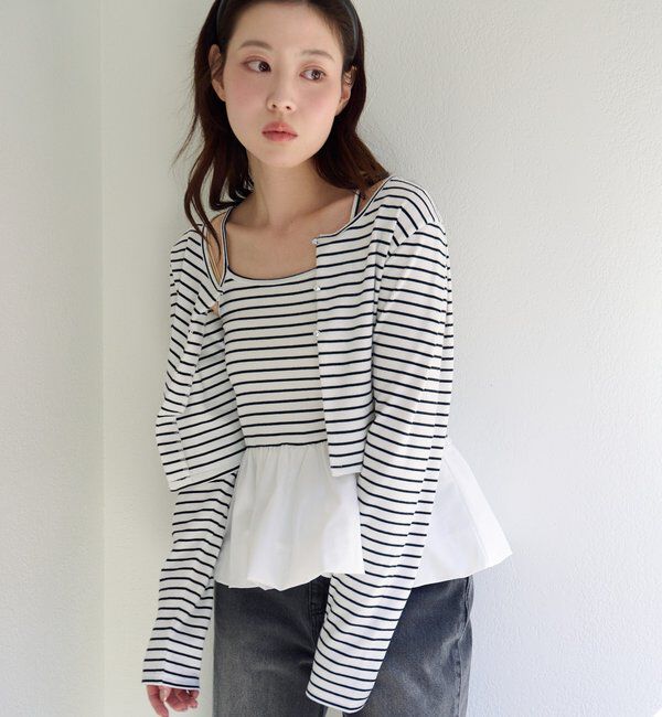  「【ボーダー&無地】バルーンキャミカーデSET」|Tシャツ・カットソー|