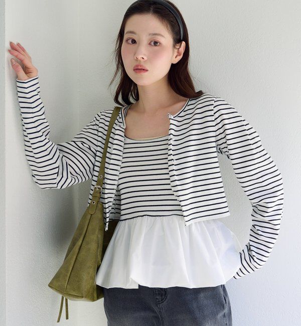  「【ボーダー&無地】バルーンキャミカーデSET」|Tシャツ・カットソー|