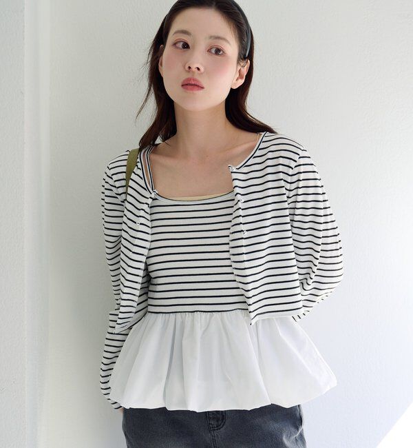  「【ボーダー&無地】バルーンキャミカーデSET」|Tシャツ・カットソー|