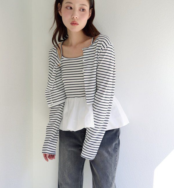  「【ボーダー&無地】バルーンキャミカーデSET」|Tシャツ・カットソー|