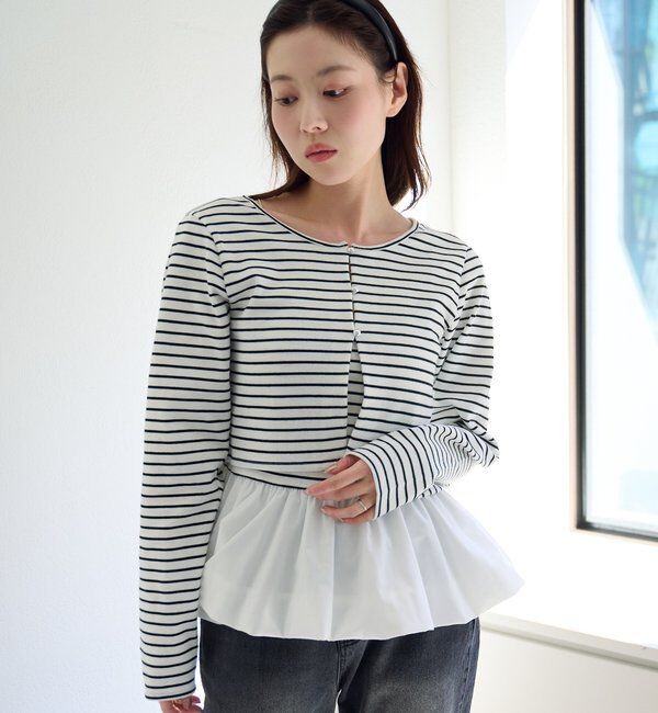  「【ボーダー&無地】バルーンキャミカーデSET」|Tシャツ・カットソー|