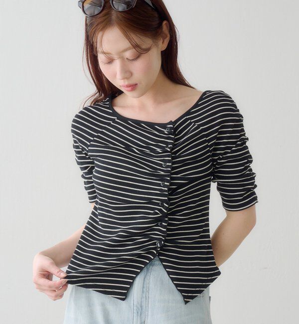  「ギャザーテレコ半袖カーディガン」|Tシャツ・カットソー|