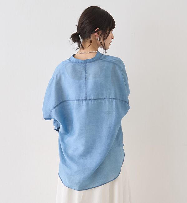 Rouge vif「【追加】シアーデニムスタンドネックシャツ/バンドカラーシャツ【予約】」|シャツ・ブラウス|