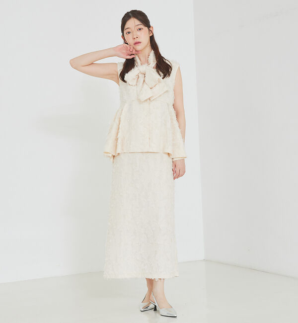 SELFIST「[大好評につき再入荷]タックペプラムジャガードジレ/リボン取り外し可能」|ベスト・ジレ|