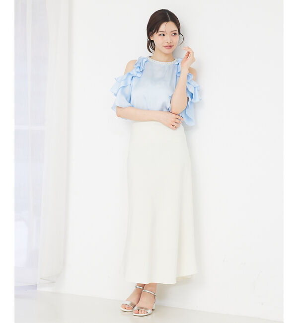 SELFIST「【品よく肌見せ】ショルダーオープンビジュー付フリルブラウス」|シャツ・ブラウス|