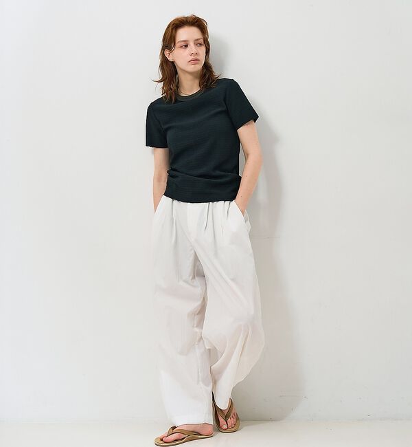 NOMINE「楊柳シボ感 リンガーTシャツ 半袖 リブ切替 クロップド丈」|Tシャツ・カットソー|