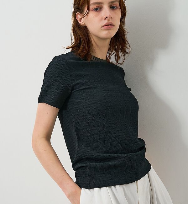 NOMINE「楊柳シボ感 リンガーTシャツ 半袖 リブ切替 クロップド丈」|Tシャツ・カットソー|
