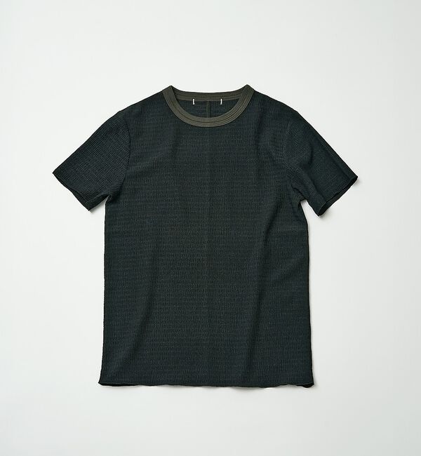 NOMINE「楊柳シボ感 リンガーTシャツ 半袖 リブ切替 クロップド丈」|Tシャツ・カットソー|