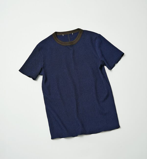NOMINE「楊柳シボ感 リンガーTシャツ 半袖 リブ切替 クロップド丈」|Tシャツ・カットソー|