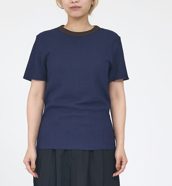 NOMINE「楊柳シボ感 リンガーTシャツ 半袖 リブ切替 クロップド丈」|Tシャツ・カットソー|