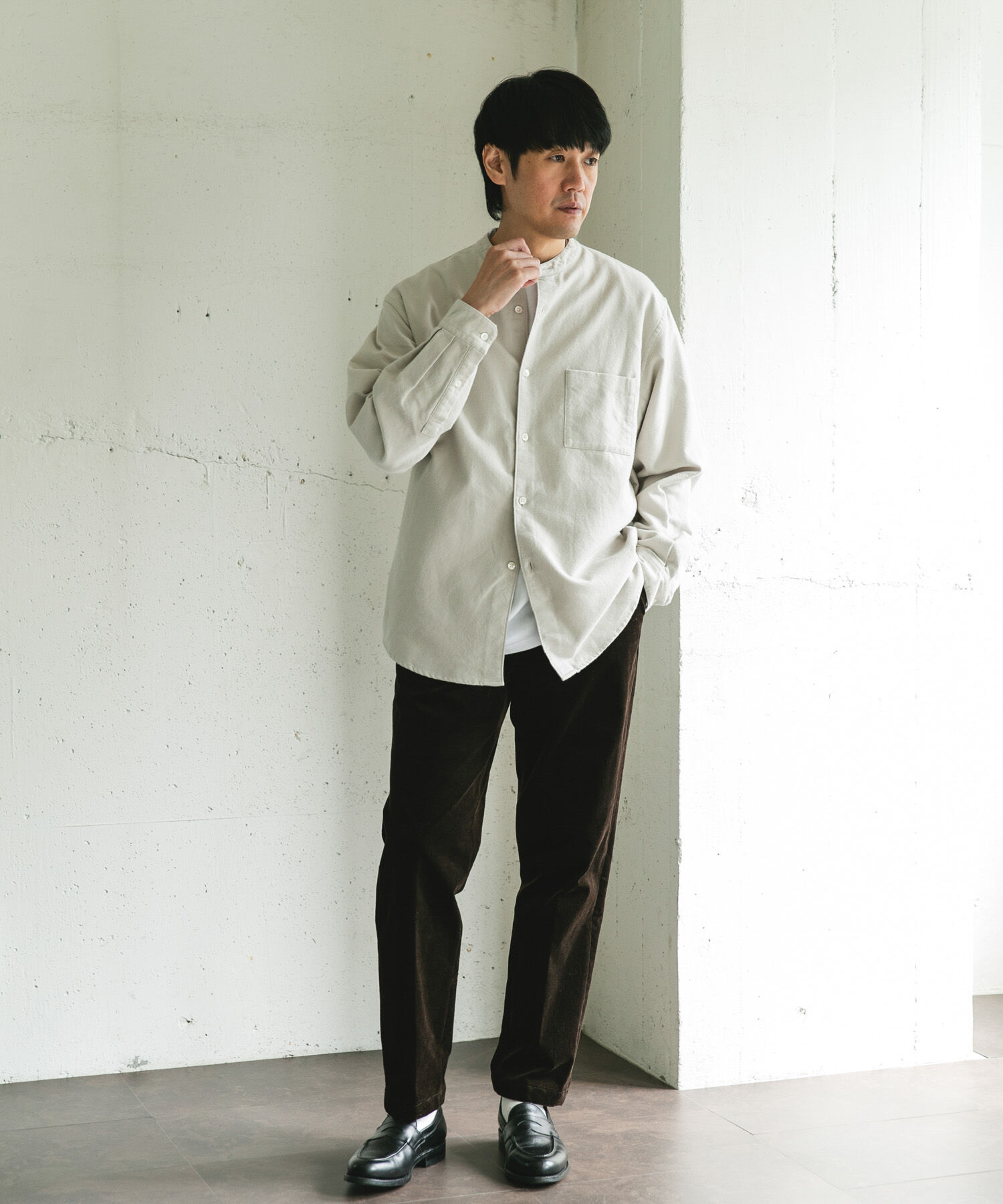 URBAN RESEARCH DOORS「両面起毛ネルバンドカラーシャツ」|シャツ・ブラウス|